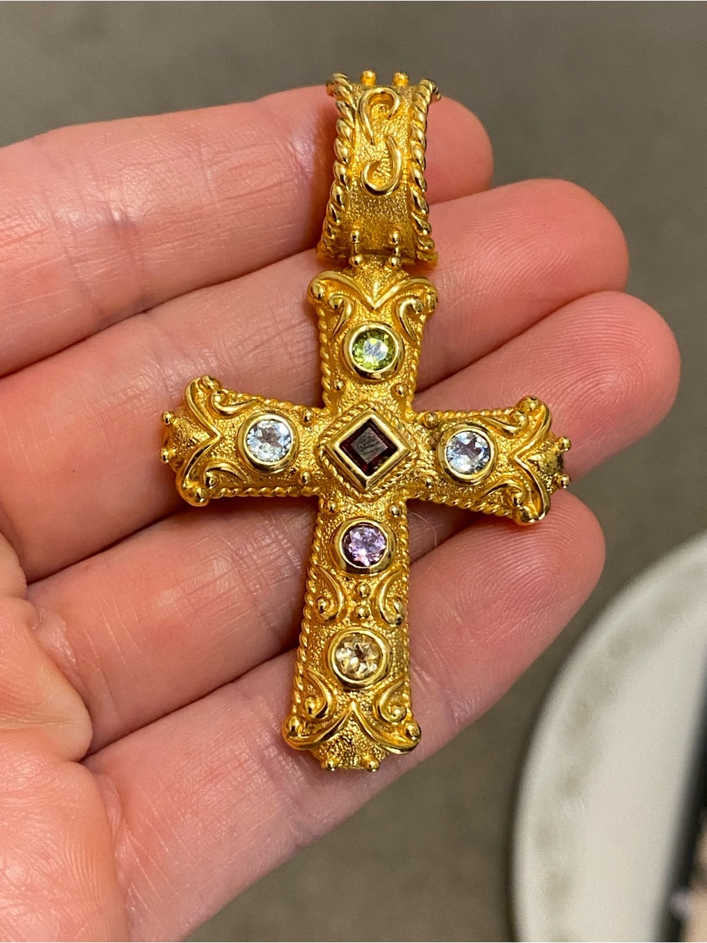 Sterling Silver Gold Was Gemstone Cross Enhancer Pendant 925